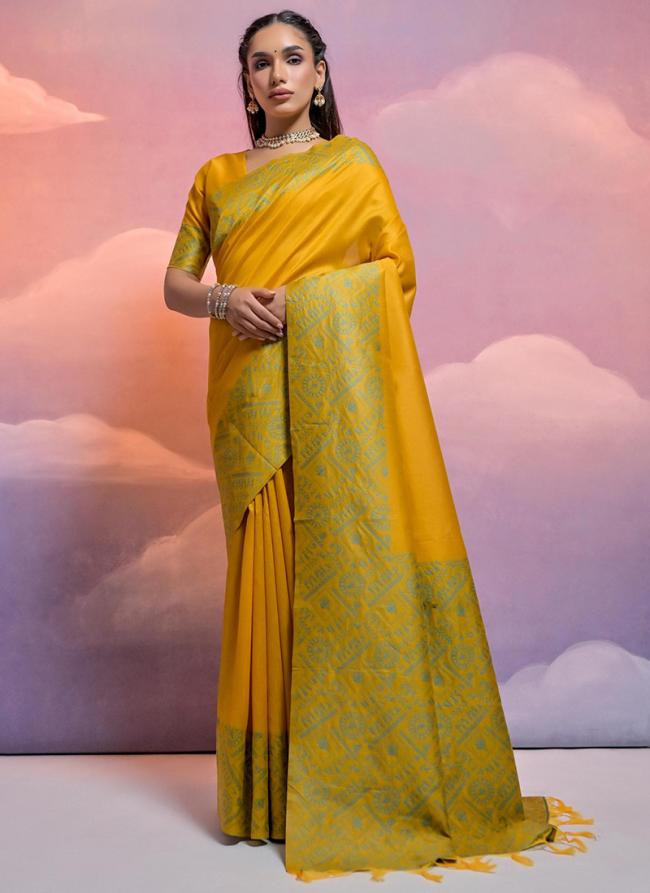 Silk Yellow Party Wear Weaving Saree